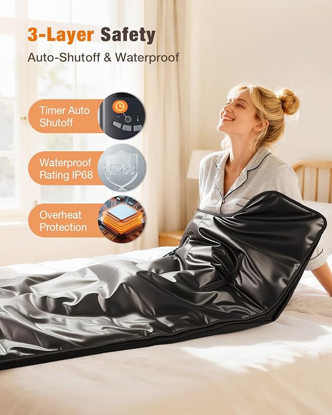 Portable Infrared Sauna Blanket, Portable Design, Relaxation and Detox Washable & Foldable with Carrying Bag and Remote Control, 88-158℉, 10-60 Minutes Timer, (6 x 2.62) FT