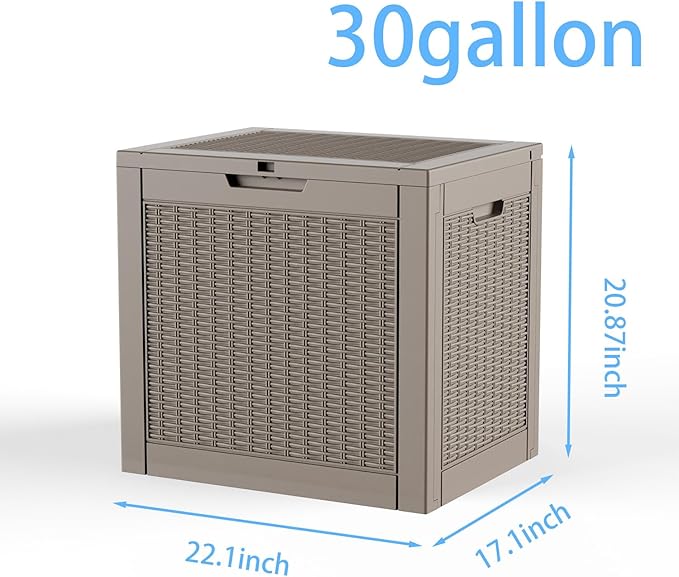 30 Gallon Outdoor Storage Box Waterproof,Outside Delivery Package Deck Box with Lockable Lid,Poolside Storage Bin for Garden Tools,Patio Cushion,Light Brown Rattan