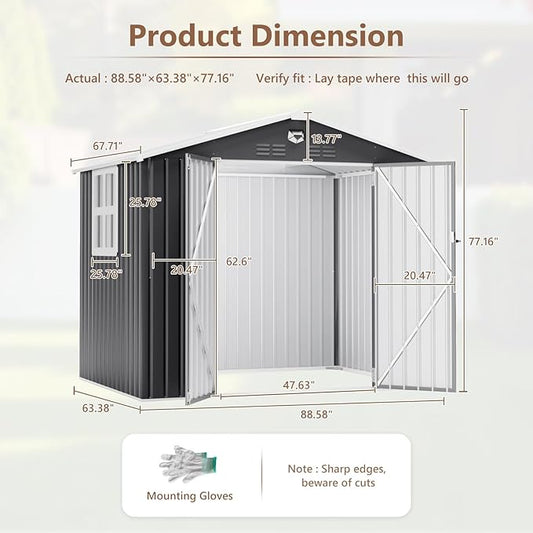 8x6 FT Outdoor Storage Shed, Metal Sheds & Outdoor Storage, Waterproof Sheds with Lockable Doors for Backyard