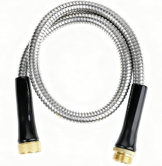 SheeChung Short Garden Hose 8ft x 5/8",Metal Garden Hose for Hose Reel Faucet,Heavy Duty 304 Stainless Steel Metal Leader Hose,Lightweight & Leakproof Water Hose for Outdoor,Yard,Lawn,Male to Female