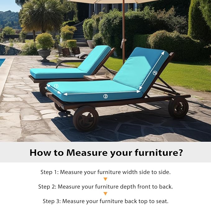Sundale Outdoor Olefin Chaise Lounge Cushion, Water-Resistant Patio Lounge Chair Cushion, Thick Lounger Pad with 4 Straps Teal, 72 x 21 x 4 Inches