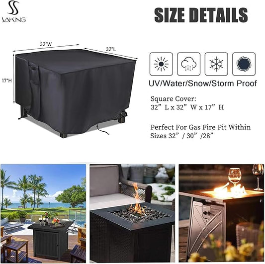 Saking Fire Pit Cover,32 inch Square Firepit Covers, Gas Fireplace Fire Pit Table Cover for Propane Fire Pit - 32 x 32 x 17 inch
