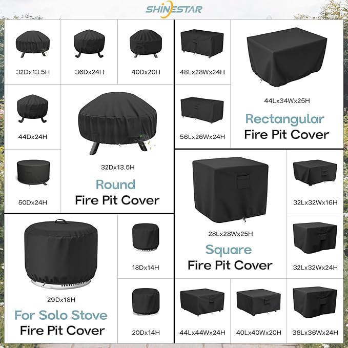 SHINESTAR Fire Pit Cover for Solo Stove Bonfire, Fire Bowl Cover for 16-18 Inches Fire Pits, Waterproof & Windproof, 18 Dia x 14 H, Black