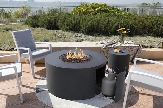 Pacaya Concrete Fire Pit 43" x 43" Outdoor Patio Firepit Includes Lava Rocks Modern Fire Pits & Outdoor Fireplaces for Garden, Deck, Indoor & Outdoor Heating
