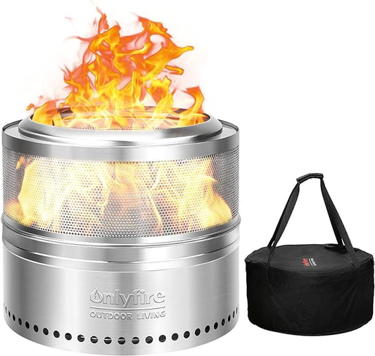 ONLYFIRE OUTDOOR LIVING Wood Burning Fire Pit with Carrying Bag, 19.5” Detachable Portable Firepit for Camping Tailgating Patio Backyard Bonfire, Perforated Smokeless Fireplace, Stainless Steel FP037
