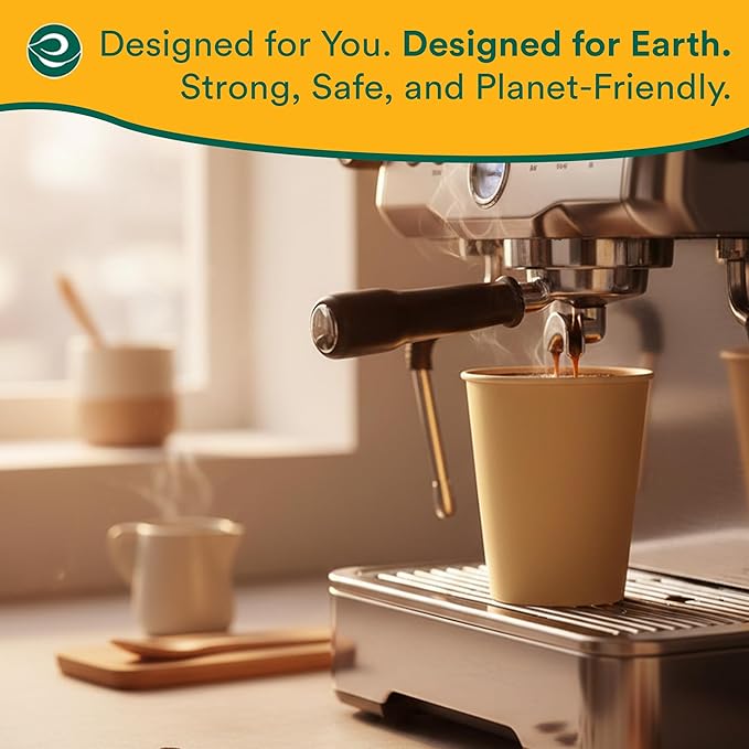 ECO SOUL 100% Compostable Plant-Based 8oz Hot Cups | (100 Count, 8 oz Hot Cups) | Disposable Bagasse Paper Cups | Eco-friendly Cups | Sturdy, Microwave & Oven Safe