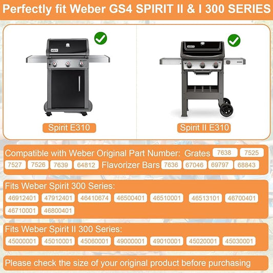 GS4 Spirit 2 Grill Parts for Weber GS4 Spirit II Parts Spirit II & I 300 SER Spirit II/I E310 S310 E320 Replacement for Weber Grill Accessories 67046 7636 68843 Flavorizer Bars,65906 7638 Grill Grates