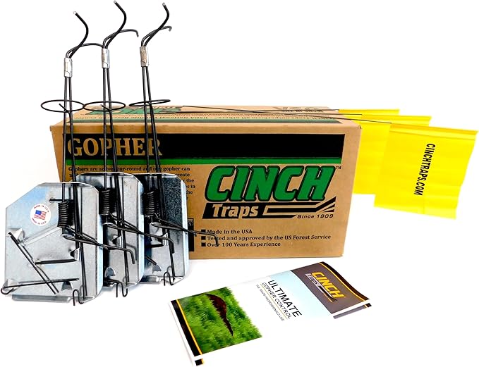 Cinch Gopher Trap Kit – Professional-Grade, Heavy-Duty Reusable Trap System for Mole and Small Rodents | Easy Set, No Chemicals, Ideal for Lawns, Gardens, and Farms | Made in USA (3 Medium)