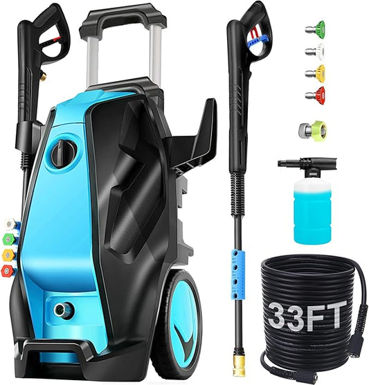 commowner 5000PSI Electric Pressure Washer with 33FT Hose 4.0GPM Power Washers Electric Powered Professional High Pressure Cleaner Machine, Foam Cannon, 4 Tips, powerwashers for Home Cars, LBlue
