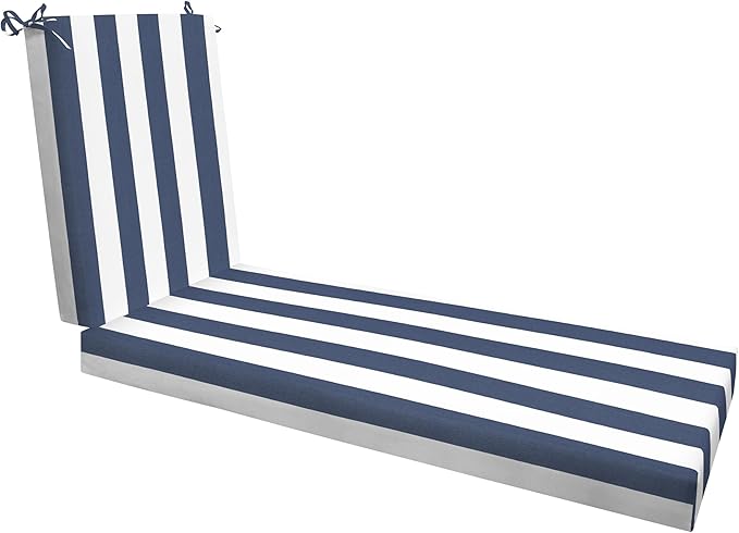 Honeycomb Outdoor Heritage Chaise, 22.5" W x 70" L, Cabana Stripe Blue and White Chair Cushion for Patio Furniture