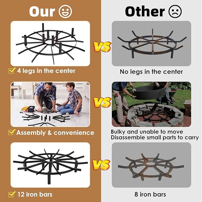 21 in Heavy Duty Fire Pit Grate Round, Decorative Wood-Burning Lift Grate Pit, Heat-Resistant,Heavy Duty Firepit Grate for Outdoor Campfires, Fireplace Woodstoves and Outdoor Camping Firepits