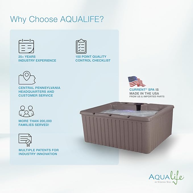 Aqualife Current Outdoor Hot Tub, Free Extras, Fits 4-Adults, Plug and Play Spa, Free Cover Included, Made in USA