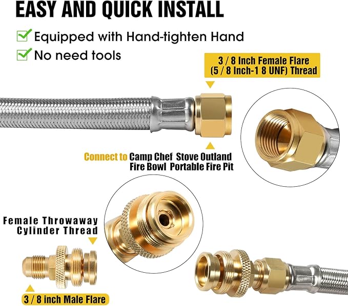 12FT Quick Connect Propane Hose for RV, with Safety Shutoff Valve, 1/4'' Quick Disconnect Connect for RV to Gas Grill, Compatible with 1 LB Portable Appliance to RV 1/4" Female Quick Disconnect