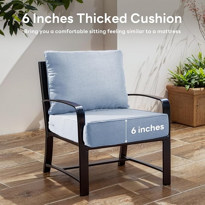 6" Thicker Outdoor Chair Cushion 4 Sets - 24" *24" *6" Waterproof Patio Furniture Cushions with Removable Cover, 28D High Density Sponge Filling Thicken Outdoor Patio Cushions - Baby Blue