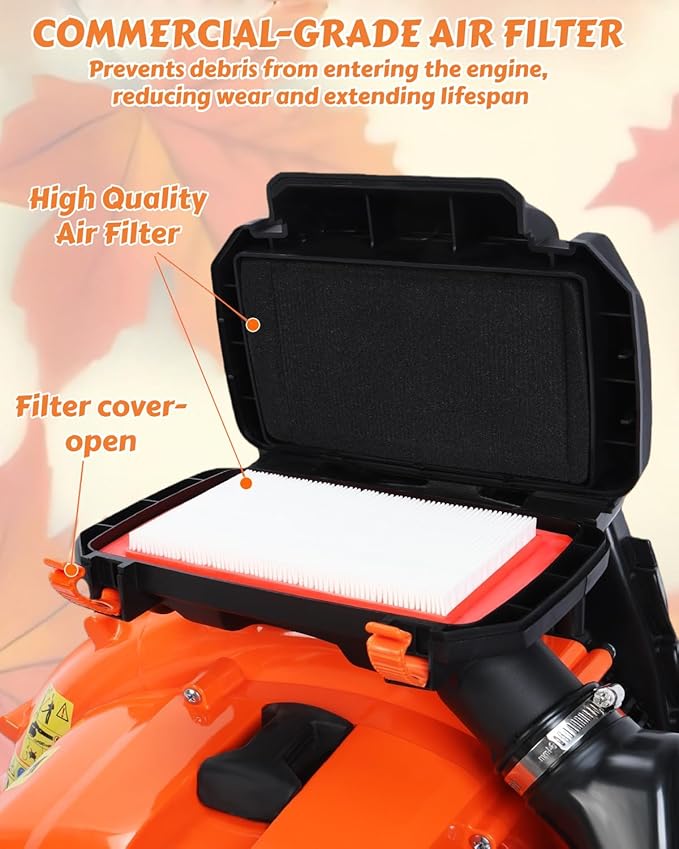 Lefitap 80CC Gas Leaf Blower - 4.3 HP | 900 CFM | 206 MPH High Airflow Heavy Duty Backpack Leaf Blower Gas Powered for Yard Lawn Care, Clears Leaves, Debris & Snow - Ergonomic Harness System