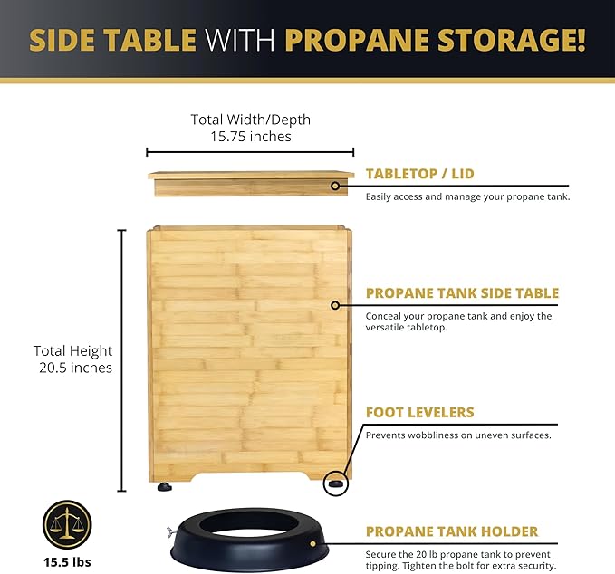 Kinger Home Harmony 43-Inch Large Square Outdoor Propane Gas Fire Pit Table, 50,000 BTUs, CSA Certified Includes Side Table, Lava Rock and Weatherproof Cover