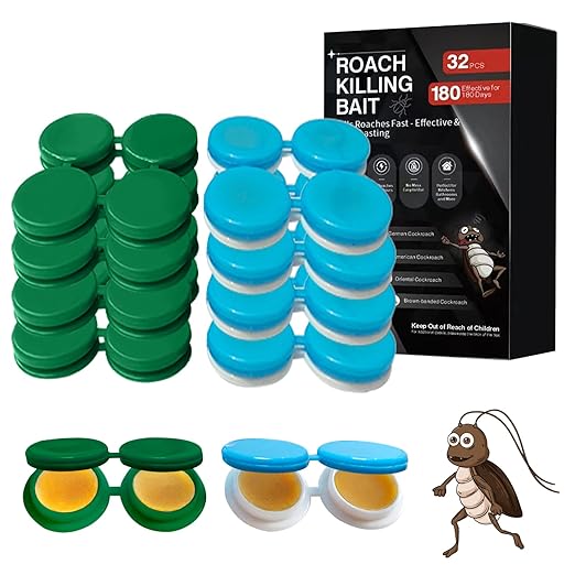 32 Pack Cockroach Gel Bait, Highly Effective Roach Gel Bait Indoor Infestation Solution, Fast Acting Cockroach Killer Indoor Home Kitchen Use, Easy to Apply & No Mess Roach Bait, Long-Lasting