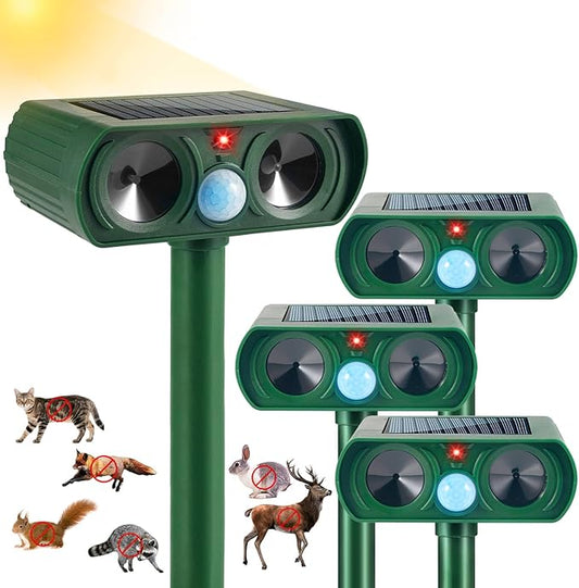 4 Pack Ultrasonic Animal Repeller Outdoor Cat Repellent Solar Deer Repellent Devices Waterproof, Motion Activated Animal Deterrent Devices to Scare Cat Squirrel Rabbit Raccoon Skunk for Yard Garden