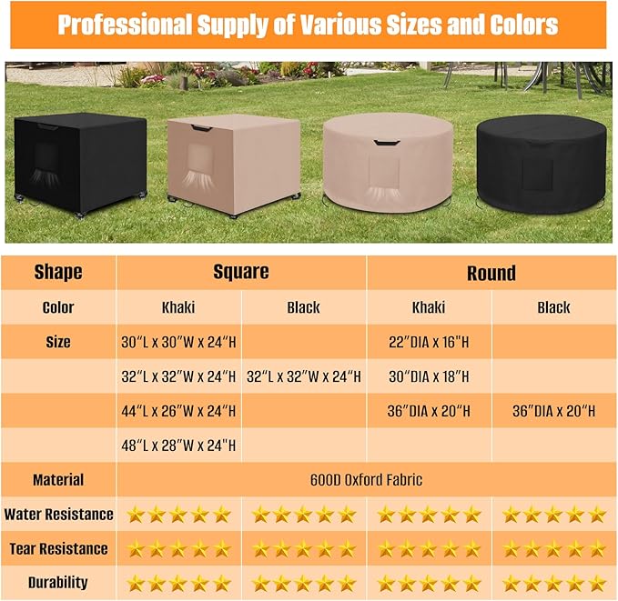 Kovshuiwe Porch Shield Fire Pit Cover Square-600D Fabric Waterproof and Resistant, Fits Outdoor For 28-32 Inch Fire Pit /Table Cover, Gas Fire Pit Cover-32"L x 32"W x 24"H, Black