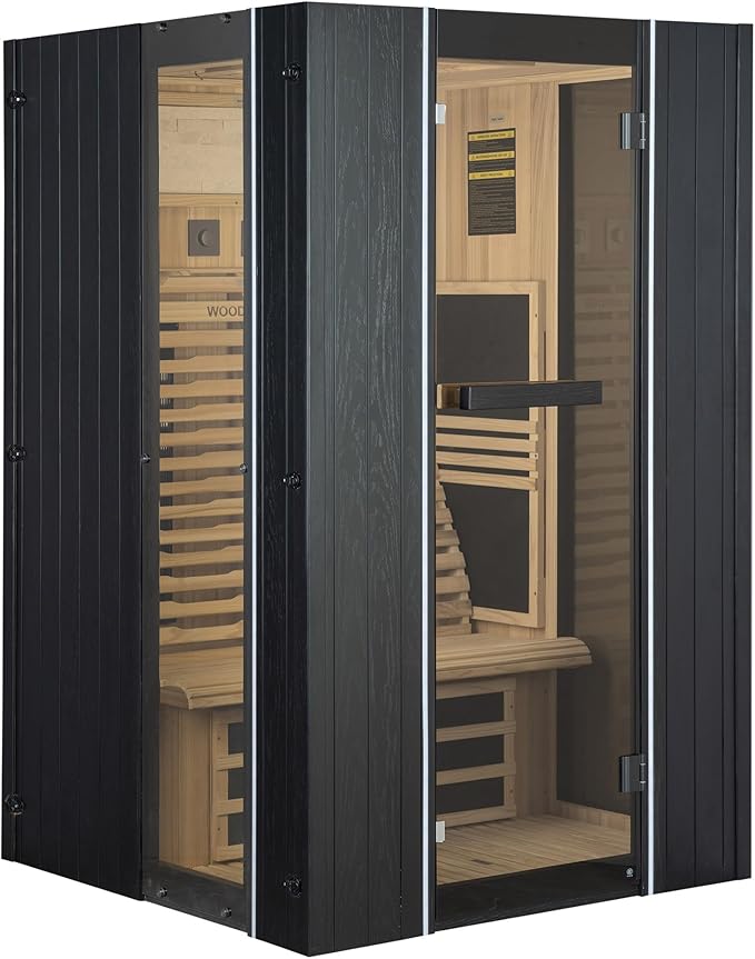 Woodbridge 2-Person Indoor FAR Infrared Black Sauna with WiFi-Enabled Smart Control, Crafted from Japanese Cedar – Features Red Light Therapy, Bluetooth Speaker, Chromotherapy Lighting