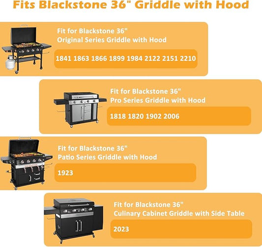 Grill Cover for Blackstone 36" Griddle 5482, for 1863 1866 1899 1923 1984 2085 2102 2122 2149 2151 2162 2177 2210 2212 2249 2256 2310 2322, 600D Heavy-Duty Waterproof Cover Blackstone with Hood