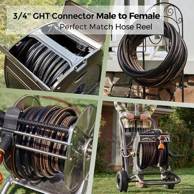 Giraffe Tools Leader Hose 5/8" x 10ft, Custom Length, No Kink, Flexible, Leakproof Water Hose, Male Female Fittings, 600 Burst PSI, 10ft, Black Orange