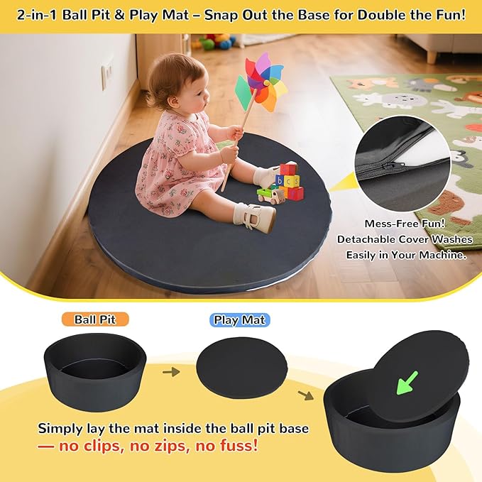 Foam Ball Pit for Toddlers Kids Soft Ball Pool Ideal Gift Play Toy for Children Kiddie Pools - Black