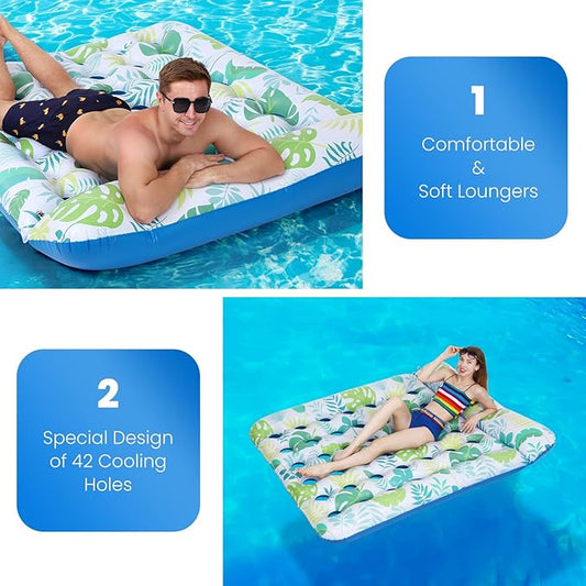 Inflatable Pool Float Mat, 72" X 60" Giant Pool Floats Adult Size with Headrest Lake Float Raft Water Lounger, Oversized Floating for Swimming Pool Tanning Pool for Summer Beach