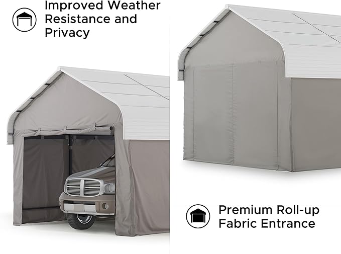 SUNJOY Carport 12 x 20 ft. Hardtop Gazebo with Fabric Enclosure & Sidewalls, Heavy Duty Garage with Powder-Coated Steel/Aluminum Roof and Frame, Gambrel Roof Carport for Car, Boat and Trailer
