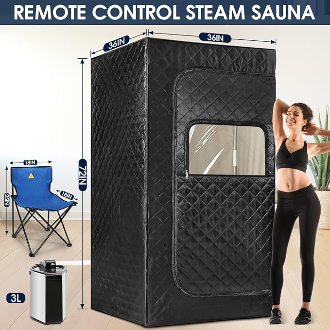 Portable Sauna, Personal Sauna for Home,Steam Sauna,Sauna Box Sauna Tent with 3L Steamer, UV Atomization, Cycling Timer and 9 Levels,72''X36''X36''- Black