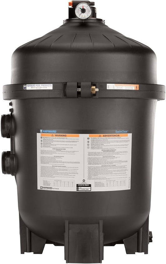 Hayward SwimClear Cartridge Pool Filter with Single Piece Flange Clamp and Multi Element Filtration for Outdoor In-Ground Swimming Pools, Black