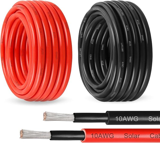 Solar Panel Wire 10 AWG(6mm²) - Solar Extension Cable 10Ft Black & 10Ft Red 10 Gauge Tinned Copper PV Wire for Outdoor Automotive RV Solar Panel Boat Marine (Black+Red)