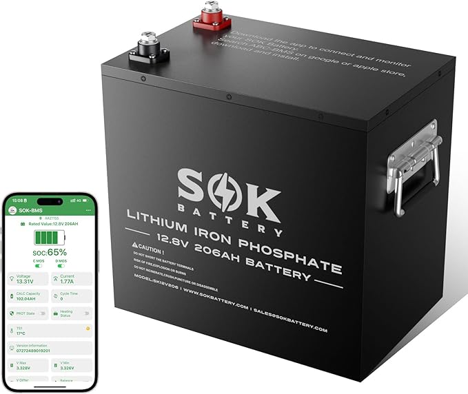 SOK Battery 12V 206Ah Heated LiFePO4 Metal Box SK12V206H