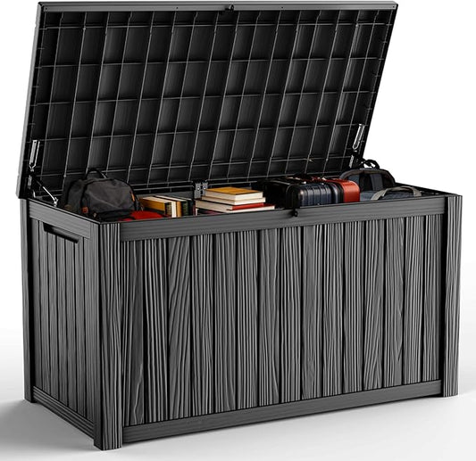 DRATO 200 Gallon Deck Box, Waterproof Resin Large Outdoor Storgae Box for Patio Furniture, Patio Cushions, Gardening Tools, Pool Supplies, Lockable