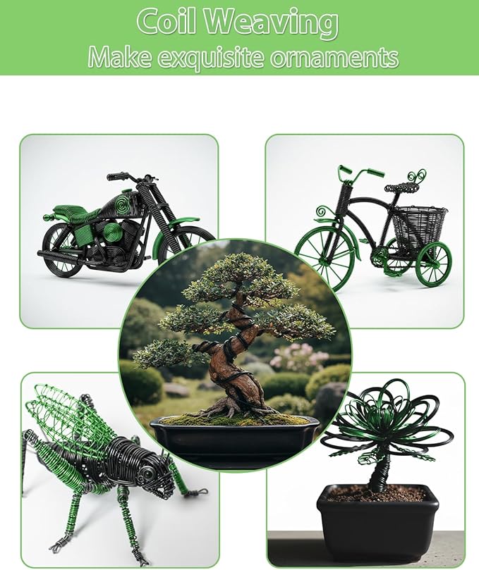 MOSFiATA Bonsai Wire Kit 8Pcs, 7 Roll Aluminum Bonsai Training Wire Coils with Cutter Set -1/1.5/2.0/3.0mm Multiple Sizes Bonsai Accessories for Bonsai Trees Branch Control Plant Shaping