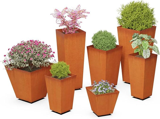 Plantercraft Customize Your Tapered Corten Steel Planter Outdoor Garden Pot Heavy Duty | Made in USA | Fully Assembled | Commercial Residential