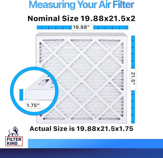 Filter King 19.88x21.5x2 Air Filter | 4-PACK | MERV 8 HVAC Pleated A/C Furnace Filters | MADE IN USA | Actual Size: 19.88 x 21.5 x 1.75"