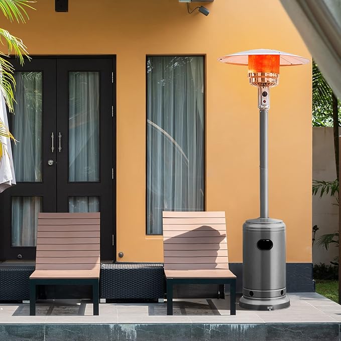 Tangkula 50,000 BTU Propane Outdoor Heater, Patio Heater with Stainless Steel Burner, Tip-over Protection and Wheels, Outdoor Heaters for Patio Commercial and Residential (Grey)