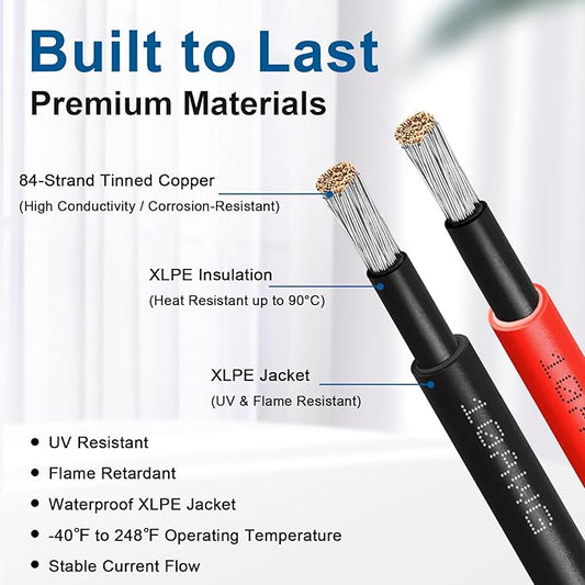 XRDS -RF 10AWG Solar Extension Cable 30FT – 2 Pack Red & Black PV Wire with Solar Connectors, 84-Strand Tinned Copper, Dual XLPE Insulated, Outdoor UV-Resistant Cable for RV, Inverter, Battery