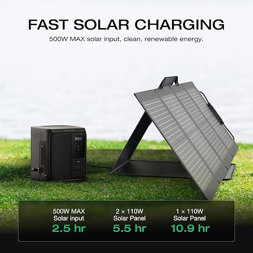 EF ECOFLOW Solar Generator DELTA 3 1000 Air with 110W Solar Panel, 960Wh LiFePO4 (LFP) Battery, 500W AC Output Portable Power Station for Home Backup, Power Outages, Camping & RVs
