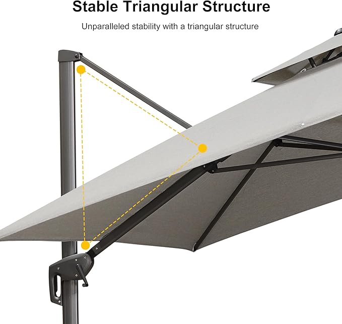 PURPLE LEAF 12 FT Cantilever Umbrella Outdoor Patio Umbrella, Large Offset Square Umbrella, Windproof Heavy Duty Hanging Outside Umbrellas for Patio, Pebble Grey