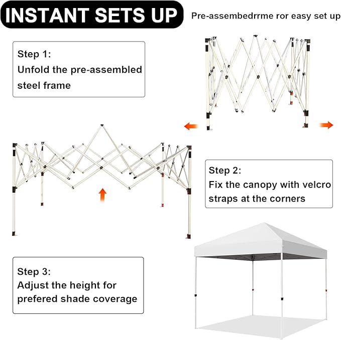 Northroad 8X8 FT Pop Up Canopy, Outdoor Instant Canopy Tent w/Carrying Bag, Portable Gazebo Shelter for Wedding Party,Commercial Event,Patio,Garden,Beach-White