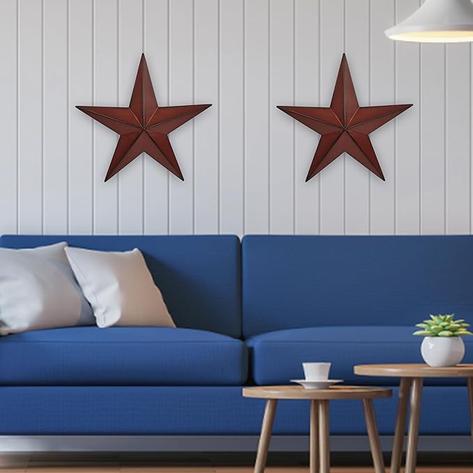 JoyEvy 15.5" 2Pcs Metal Barn Stars,Indoor or Outdoor Texas Stars Art,Red Black Rustic Vintage Western Country Farmhouse Home Wall Decor