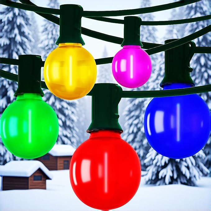 Pallerina 50Ft Outdoor Frosted Multicolor Lights, LED G40 Globe Patio String Lights with 25 0.6W Ceramic Colorful Bulbs(2 Spare), Outside Christmas Lights for Holiday Party Backyard Christmas