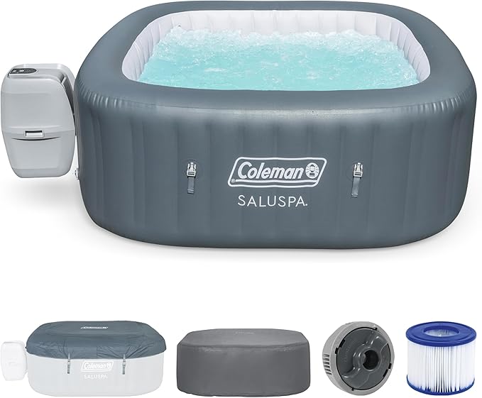 Coleman Hawaii AirJet Large Square 4 to 6 Person Inflatable Hot Tub Portable Outdoor Spa with 140 AirJets and EnergySense Cover, Grey