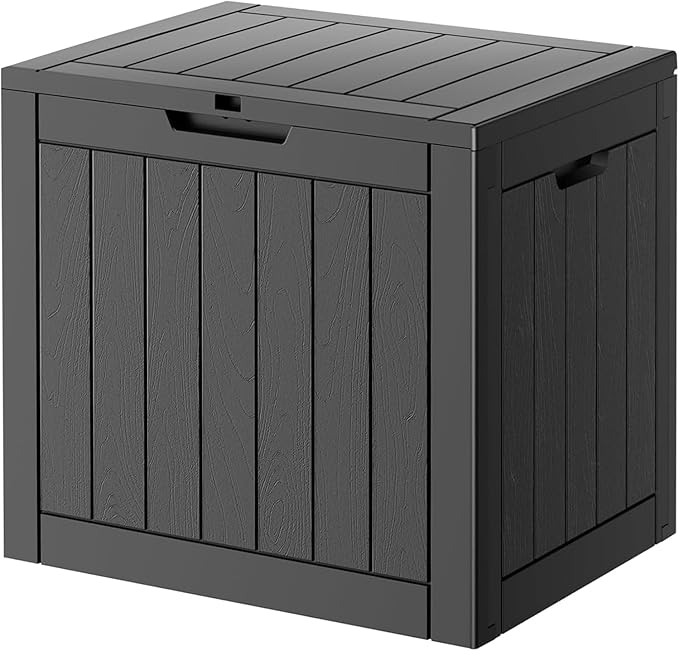 NUNU LAB 35 Gallon Outdoor Storage Box Waterproof, Outside Package Delivery Deck Boxes with Lockable Lid, Backyard Storage Bin For Garden Tools, Patio Cushions, Pool Accessories, Black