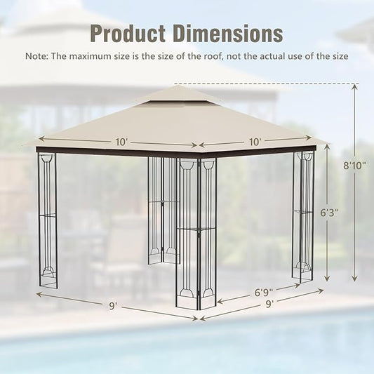 Sannwsg 10x10 FT Outdoor Patio Gazebo, Heavy Duty Gazebos, Soft Top Gazebo with Metal Frame, Double Roof Canopy, Permanent Pavilion for Decks & Backyards
