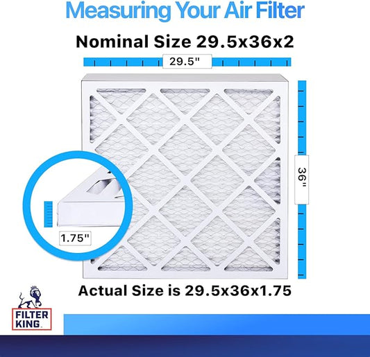 Filter King 29.5x36x2 Air Filter | 4-PACK | MERV 8 HVAC Pleated A/C Furnace Filters | MADE IN USA | Actual Size: 29.5x36x2"