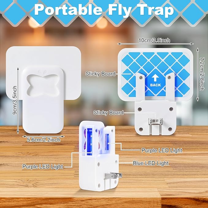 Qualirey 2 Pack Fruit Fly Traps for Indoors, Plug in Fly Trap Indoor with UV Light, Flying Insect Trap Mosquito Catcher Killer for Gnat, Moth, Flies with 24 Pcs Glue Boards