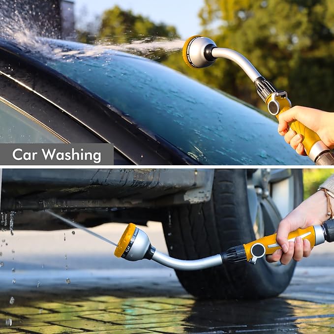 RESTMO Watering Wand Heavy Duty, Metal Garden Hose Wand with 10 Spray Patterns, 15-Inch Long Hose Nozzle Sprayer with Thumb Flow Control, Ideal to Water Hanging Baskets and Shrubs, Yellow